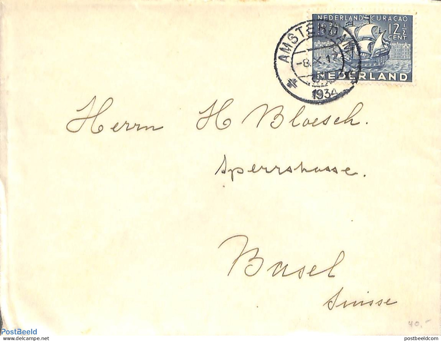 Netherlands 1934 Letter With Stamp Nederland-Cuaracao, Postal History, Transport - Ships And Boats - Covers & Documents