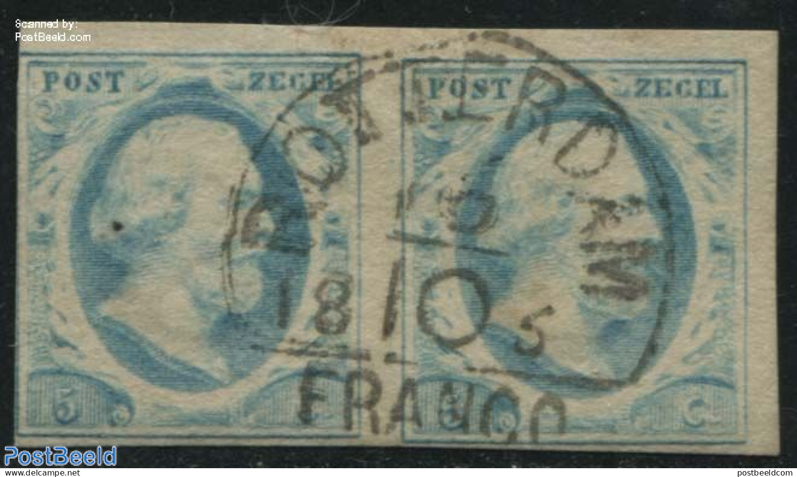 Netherlands 1852 5c, Used Pair, ROTTERDAM-C, Used Stamps - Used Stamps