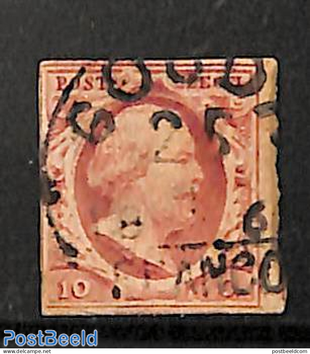 Netherlands 1852 10c, Used, GOUDA-C, Used Stamps - Gebruikt