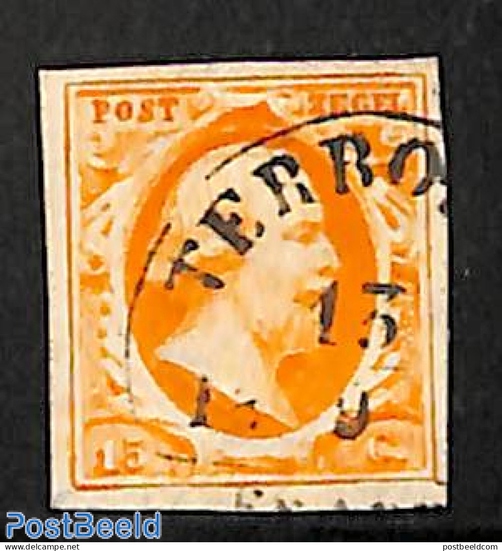 Netherlands 1852 15c, Used, TERBORGH-B, Used Stamps - Usati