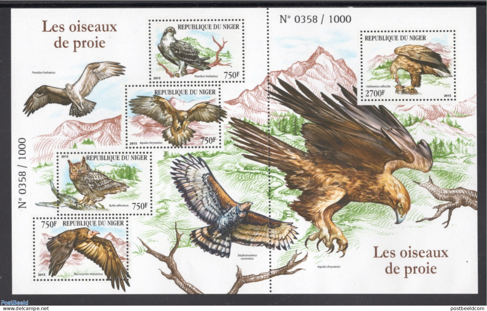 Niger 2015 Birds Of Prey 5v M/s, Mint NH, Nature - Animals (others & Mixed) - Birds - Birds Of Prey - Niger (1960-...)