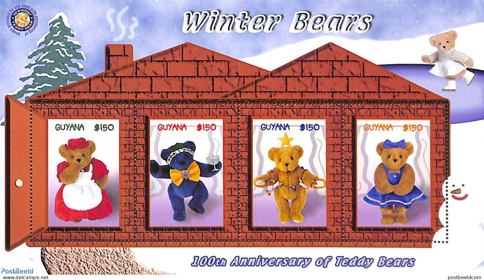 Guyana 2003 Teddybear Centenary 4v M/s, Mint NH, Various - Teddy Bears - Toys & Children's Games - Guyana (1966-...)