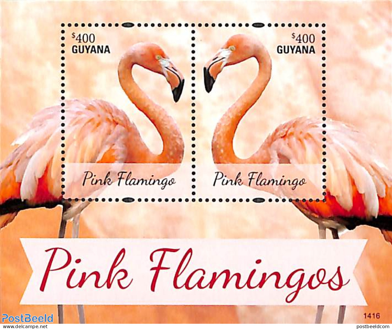 Guyana 2014 Pink Flamingos S/s, Mint NH, Nature - Birds - Guyane (1966-...)