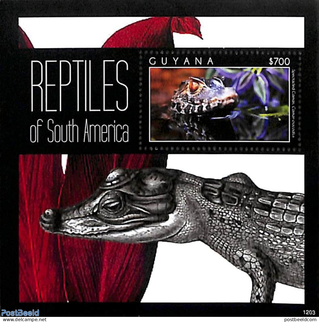 Guyana 2012 Reptiles Of South America S/s, Mint NH, Nature - Crocodiles - Reptiles - Guyana (1966-...)