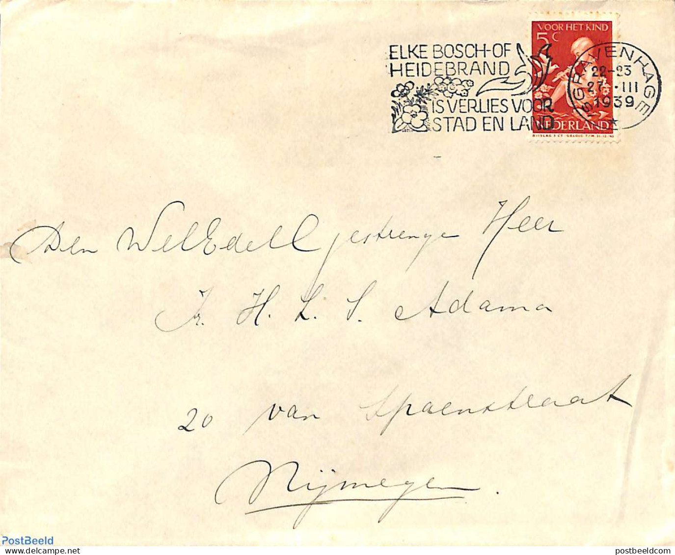 Netherlands 1939 Cover With Cancellation On Fire Prevention, Postal History, Transport - Fire Fighters & Prevention - Storia Postale