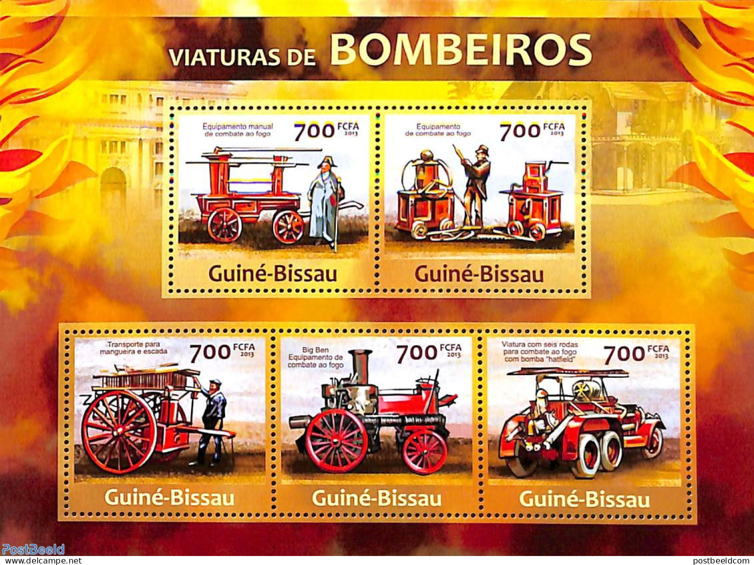 Guinea Bissau 2013 Fire Engines 5v M/s, Mint NH, Transport - Fire Fighters & Prevention - Brandweer