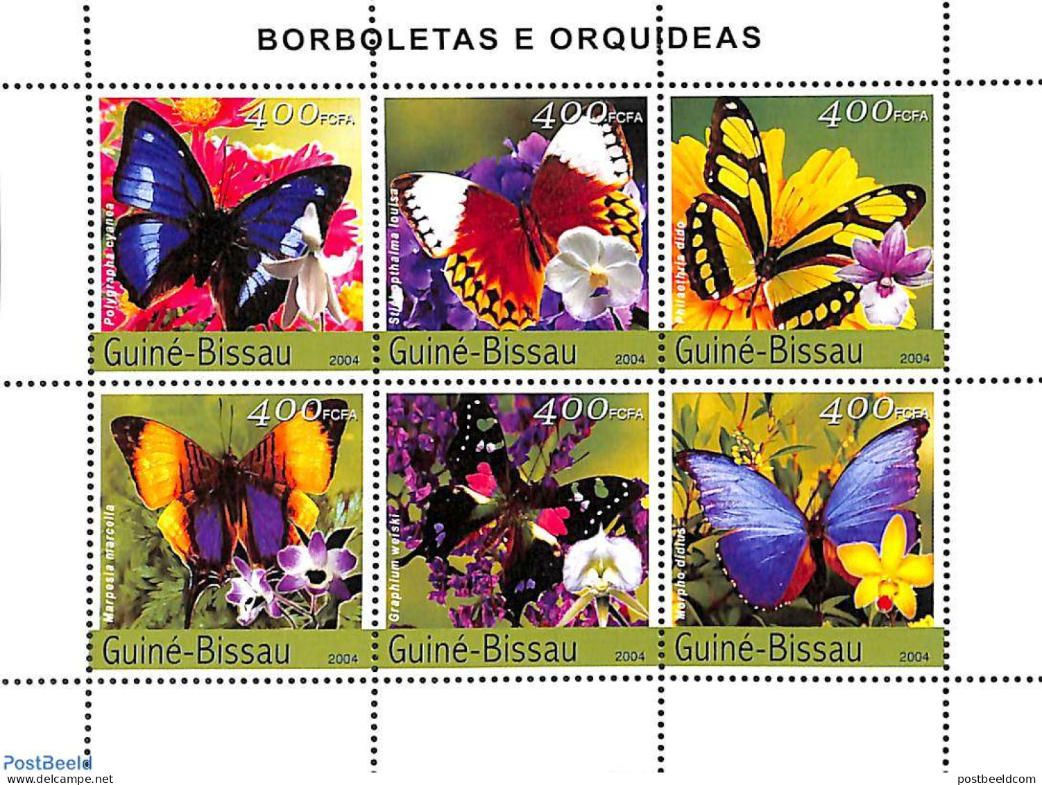 Guinea Bissau 2004 Butterflies 6v M/s, Mint NH, Nature - Butterflies - Guinea-Bissau