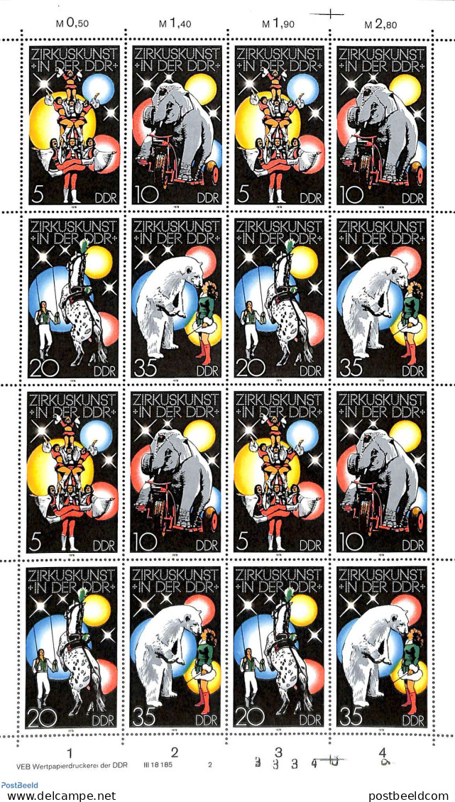 Germany, DDR 1978 Cirscus M/s, Mint NH, Nature - Performance Art - Bears - Elephants - Horses - Circus - Nuevos