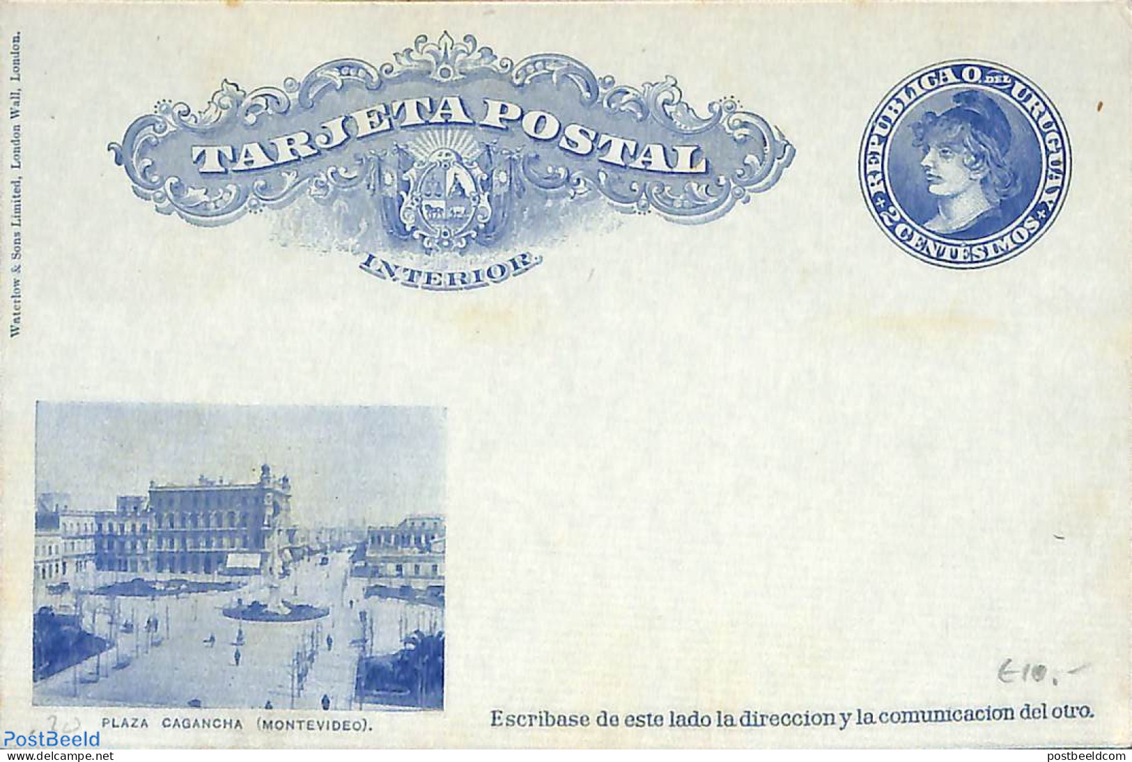 Uruguay 1901 Illustrated Postcard 2c, Plaza Cagancha, Unused Postal Stationary - Uruguay