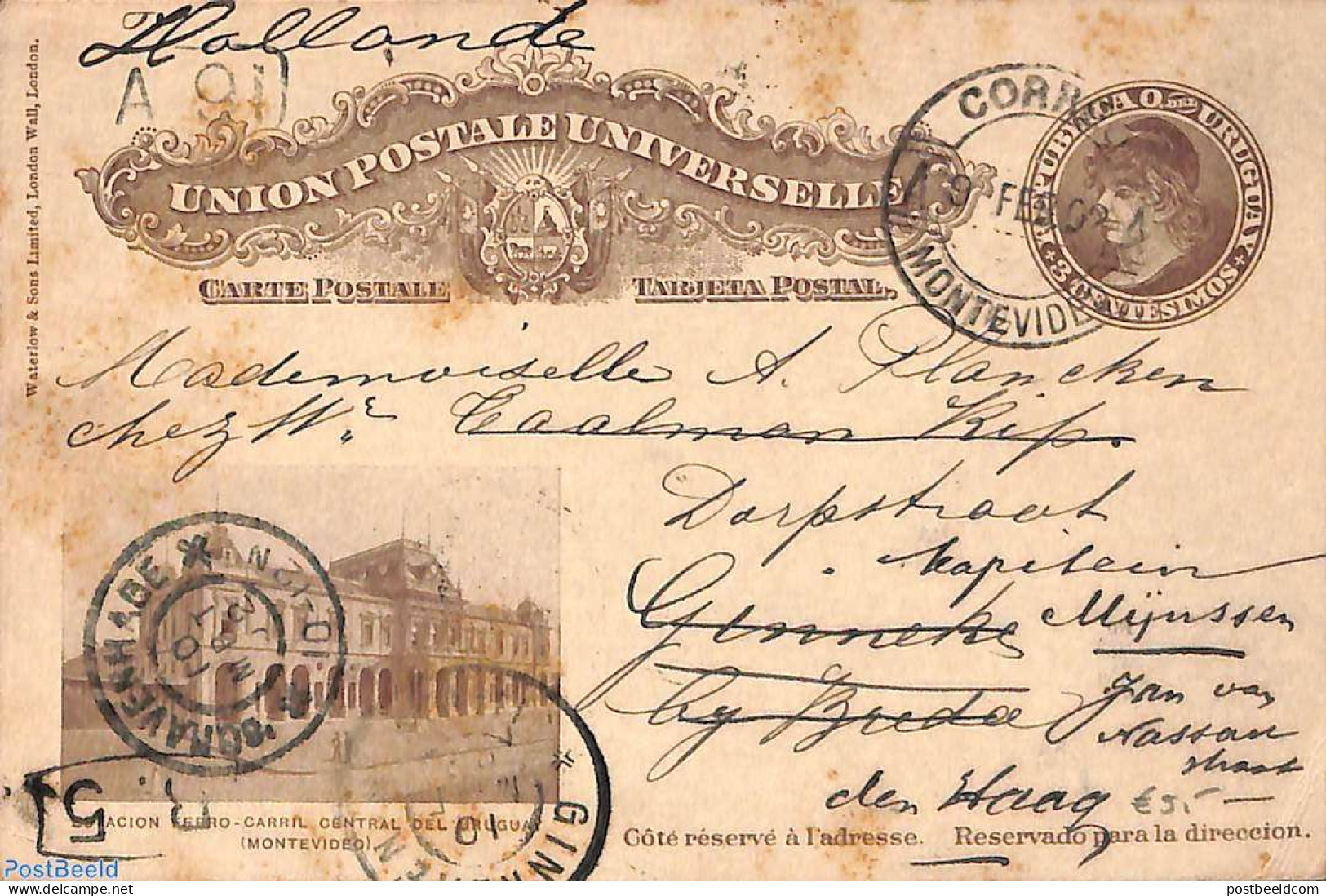 Uruguay 1902 Illustrated Postcard 3c To Den Haag (NL), Used Postal Stationary - Uruguay