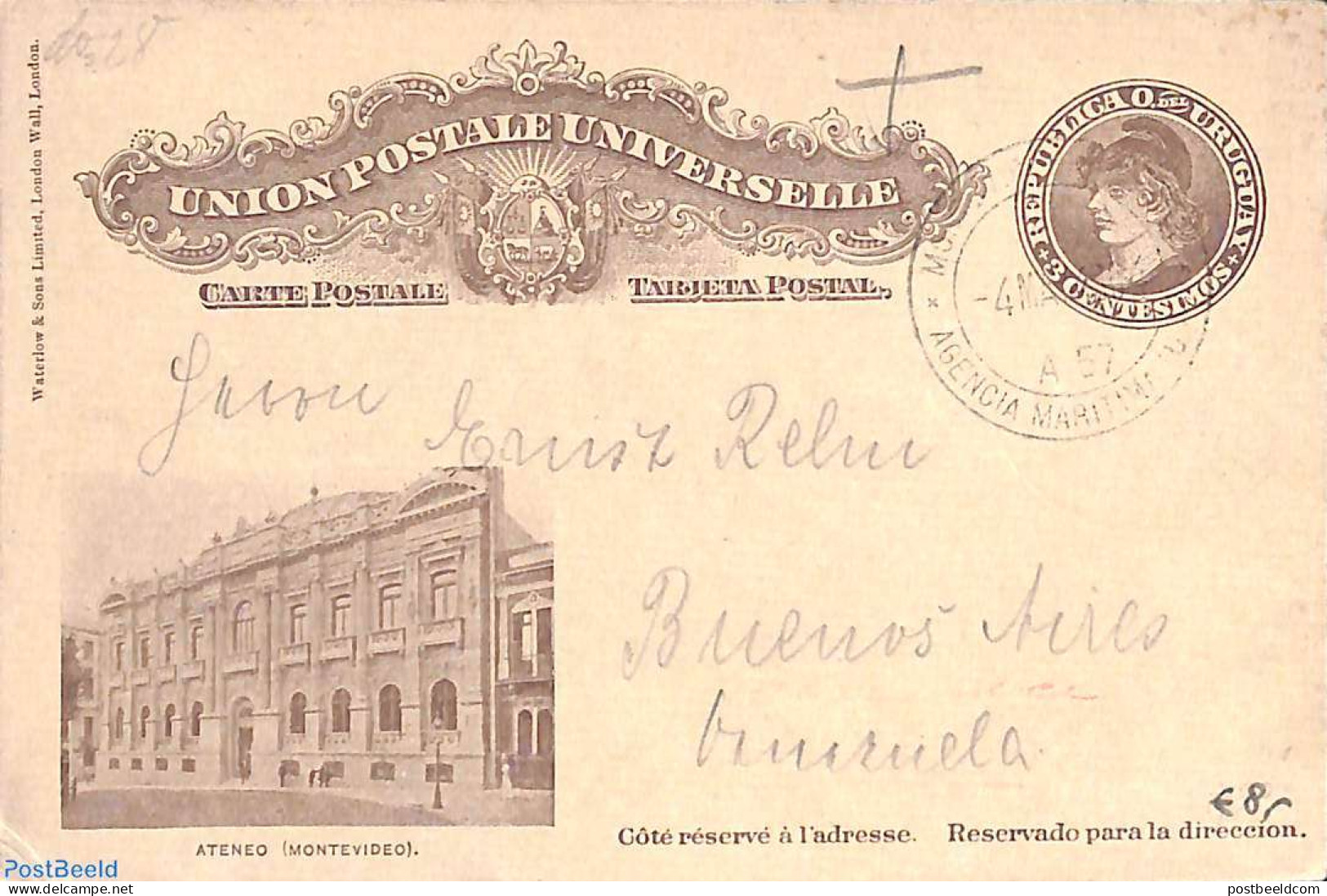 Uruguay 1904 Illustrated Postcard To Buenos Aires, Used Postal Stationary - Uruguay