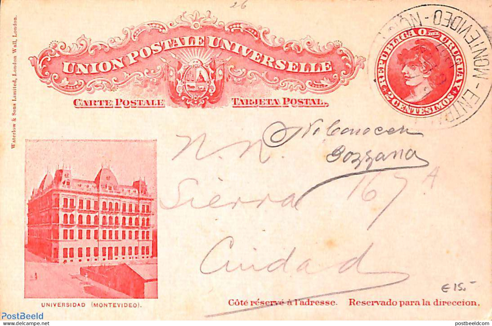 Uruguay 1907 Illustrated Postcard 2c, Used Postal Stationary - Uruguay