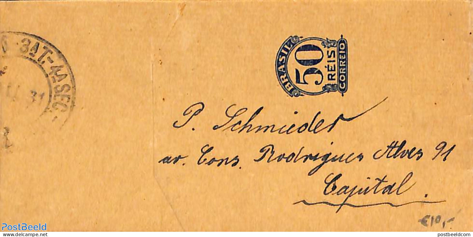 Brazil 1931 Wrapper 50R, Used Postal Stationary - Brieven En Documenten