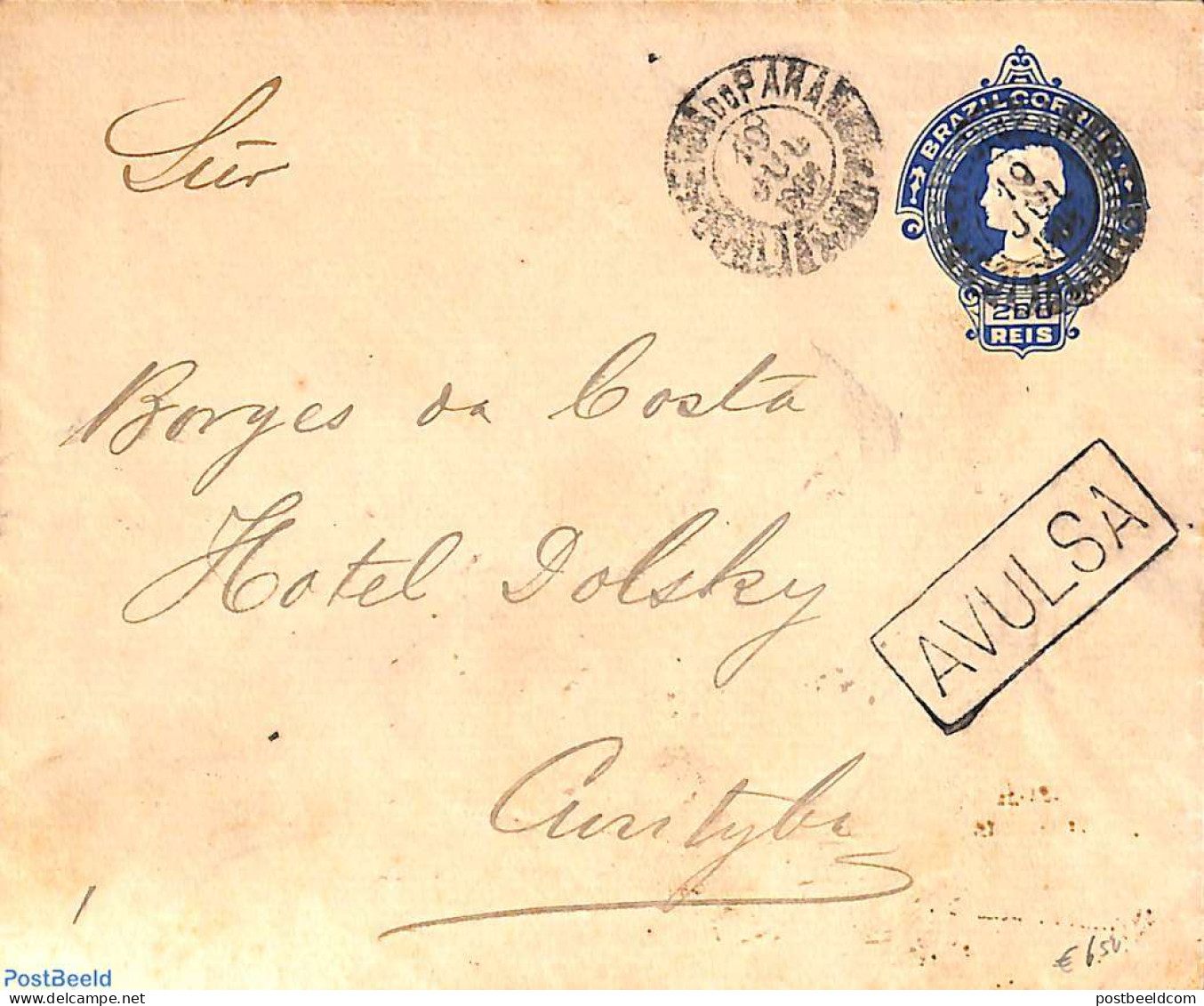 Brazil 1908 Envelope 200r, Used, Used Postal Stationary - Briefe U. Dokumente