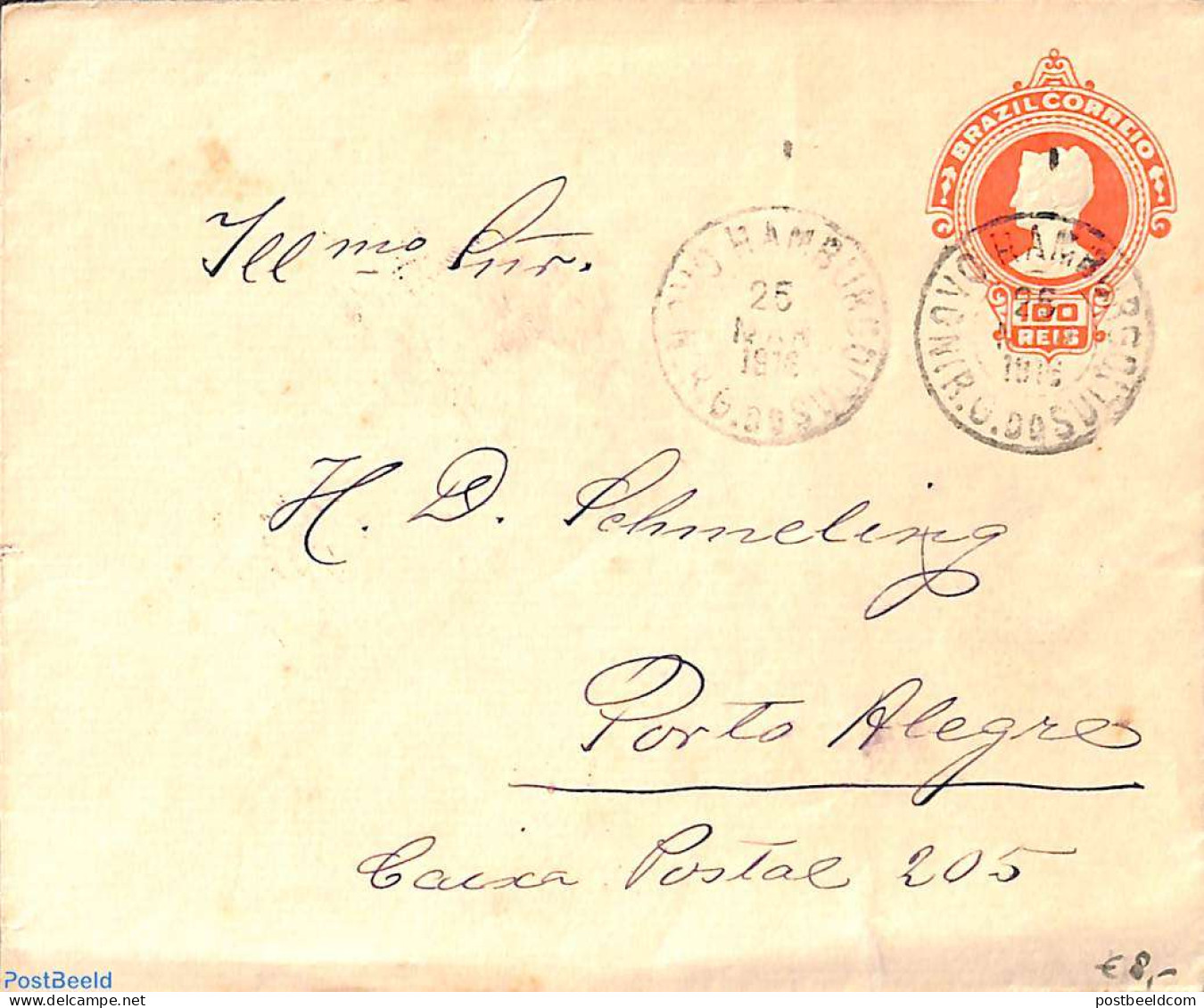 Brazil 1916 Envelope 100R, Used, Used Postal Stationary - Brieven En Documenten