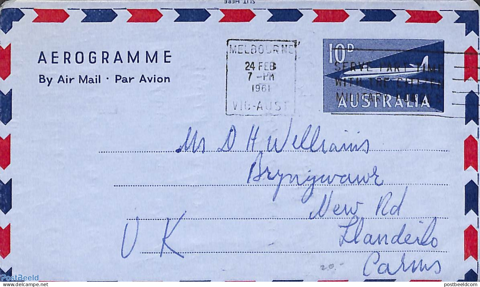 Australia 1961 Aerogramme 10d, Used Postal Stationary, Transport - Aircraft & Aviation - Lettres & Documents