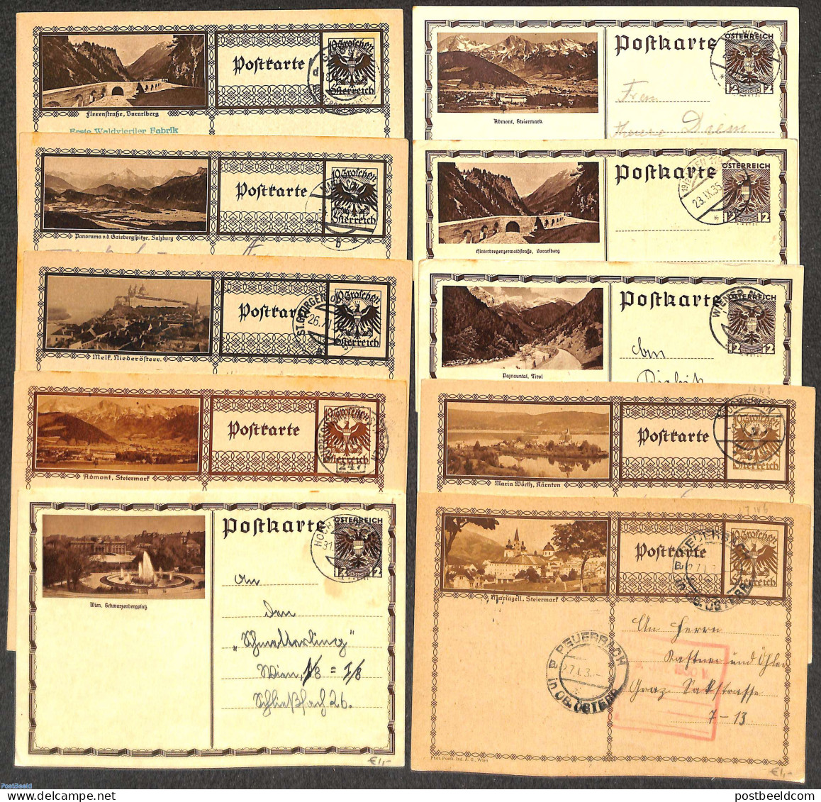 Austria 1930 Lot With 10 Used Illustrated Postcards, Used Postal Stationary - Storia Postale