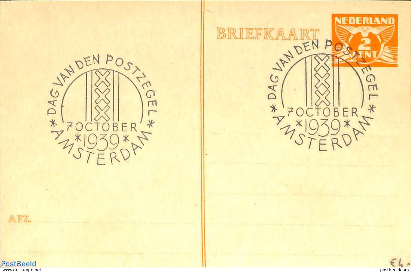 Netherlands, Fdc Stamp Day 1939 Postcard 2c, Stamp Day, Used Postal Stationary, Stamp Day - Stamp's Day