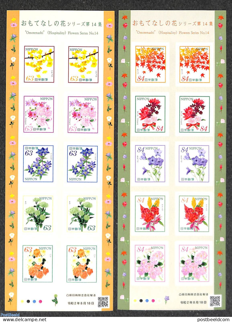 Japan 2020 Flowers 20v (2 M/s) S-a, Mint NH, Nature - Flowers & Plants - Unused Stamps