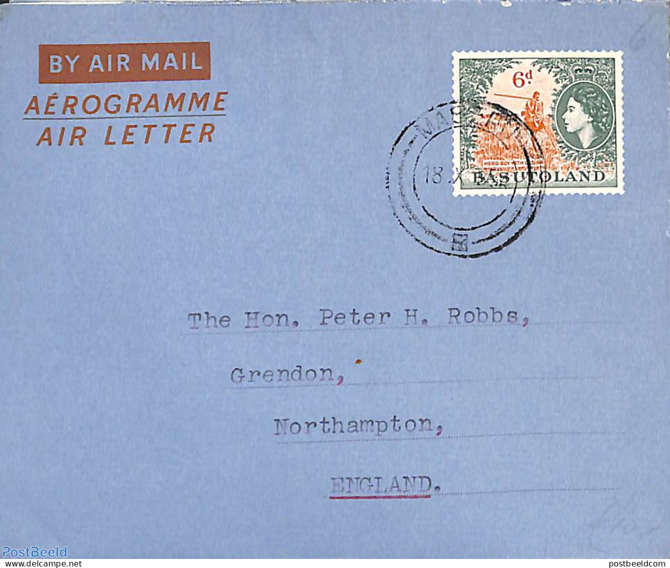Basutoland 1954 Aerogramme 6d To UK, Used Postal Stationary - Andere & Zonder Classificatie