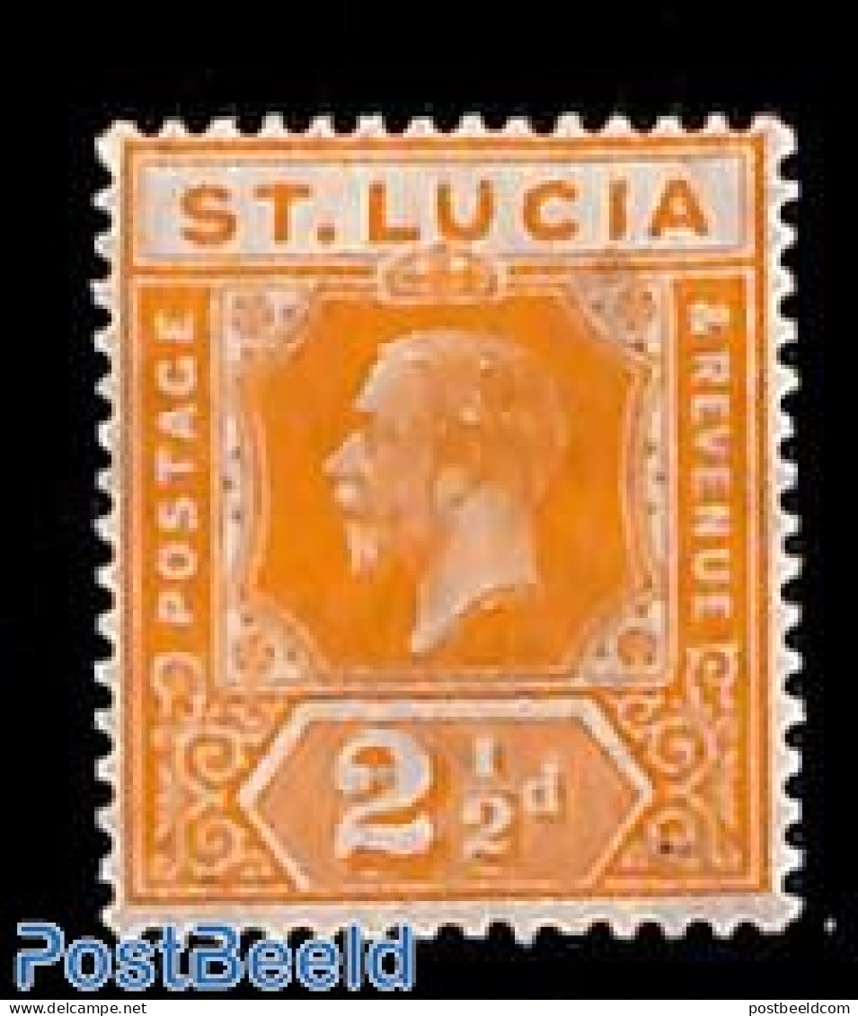 Saint Lucia 1925 2.5d, WM Script-CA, Stamp Out Of Set, Unused (hinged) - St.Lucie (1979-...)
