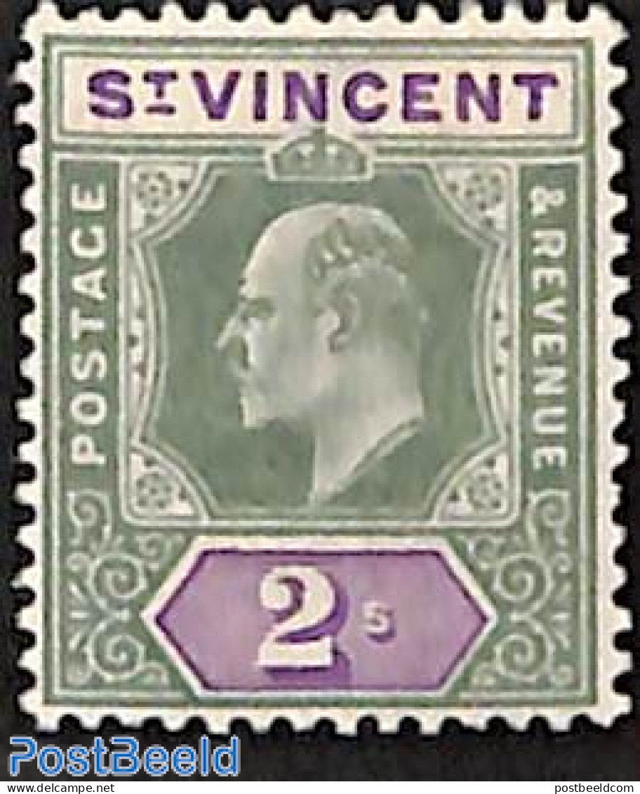 Saint Vincent 1902 2sh WM CA-Crown, Stamp Out Of Set, Unused (hinged) - St.Vincent (1979-...)