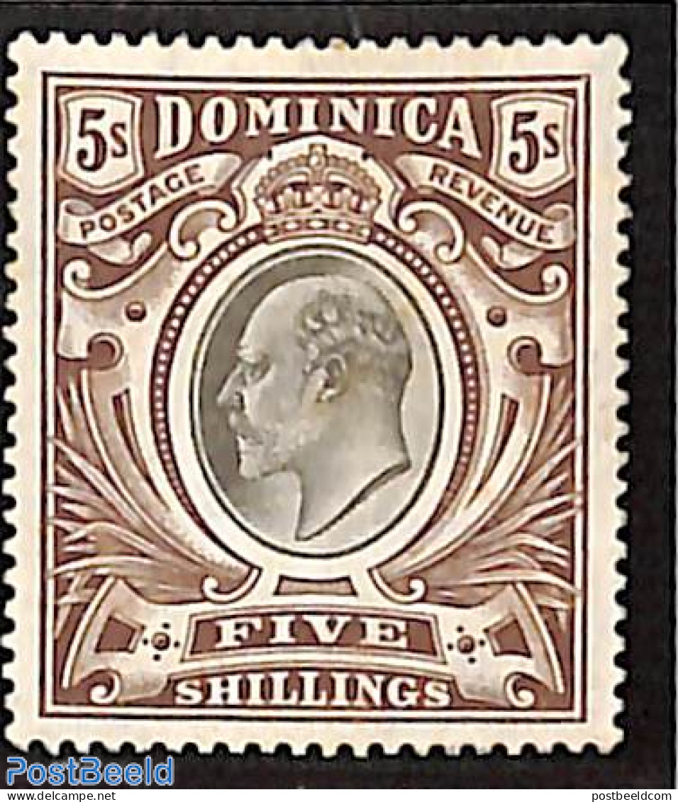 Dominica 1907 5sh, WM Multiple CA-Crown, Stamp Out Of Set, Unused (hinged) - Dominican Republic