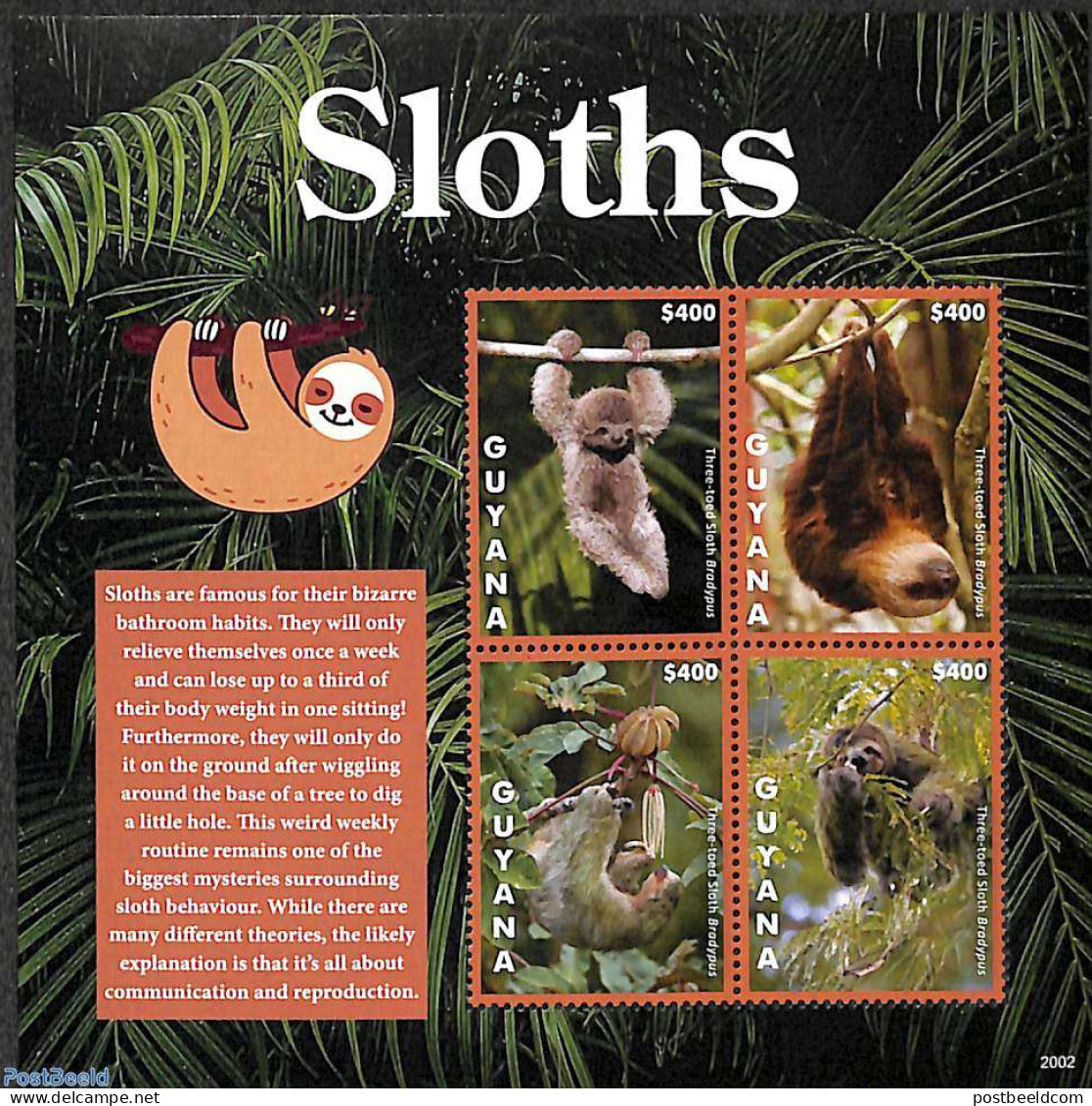 Guyana 2020 Sloths 4v M/s, Mint NH, Nature - Animals (others & Mixed) - Guyana (1966-...)