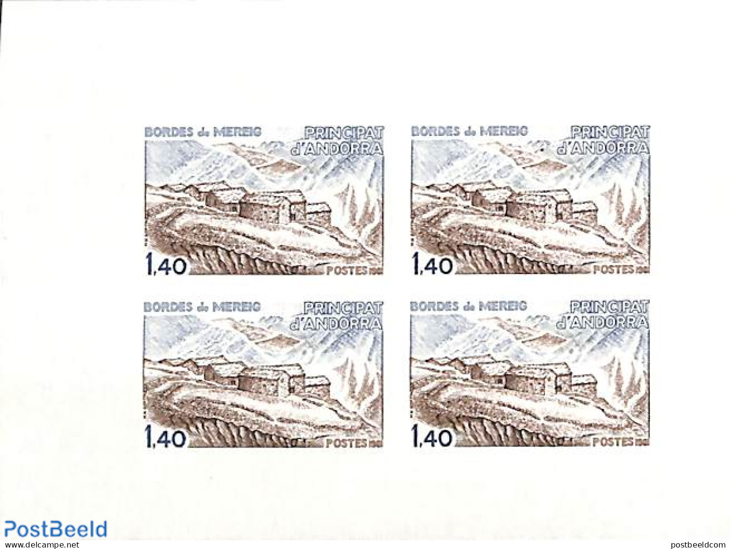 Andorra, French Post 1981 Architecture 1v, Imperforated Block M/s With 4 Stamps, Mint NH - Nuovi