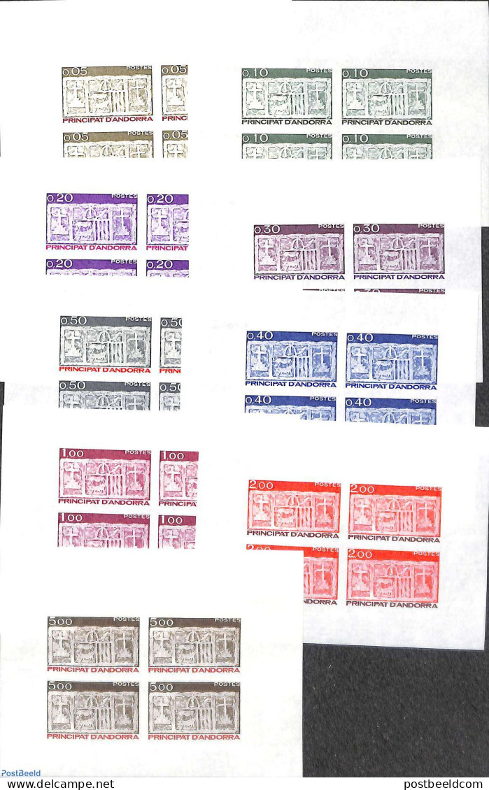 Andorra, French Post 1983 Definitives 9v, Imperforated Blocks M/s With 4 Stamps, Mint NH - Neufs