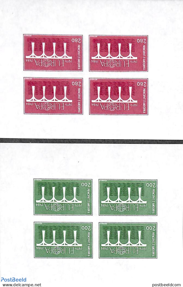 Andorra, French Post 1984 Europa 2v, Imperforated Blocks M/s With 4 Stamps, Mint NH, History - Europa (cept) - Nuevos