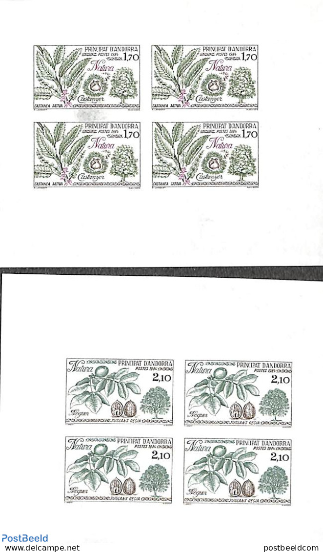 Andorra, French Post 1984 Nature 2v, Imperforated Blocks M/s With 4 Stamps, Mint NH, Nature - Trees & Forests - Unused Stamps