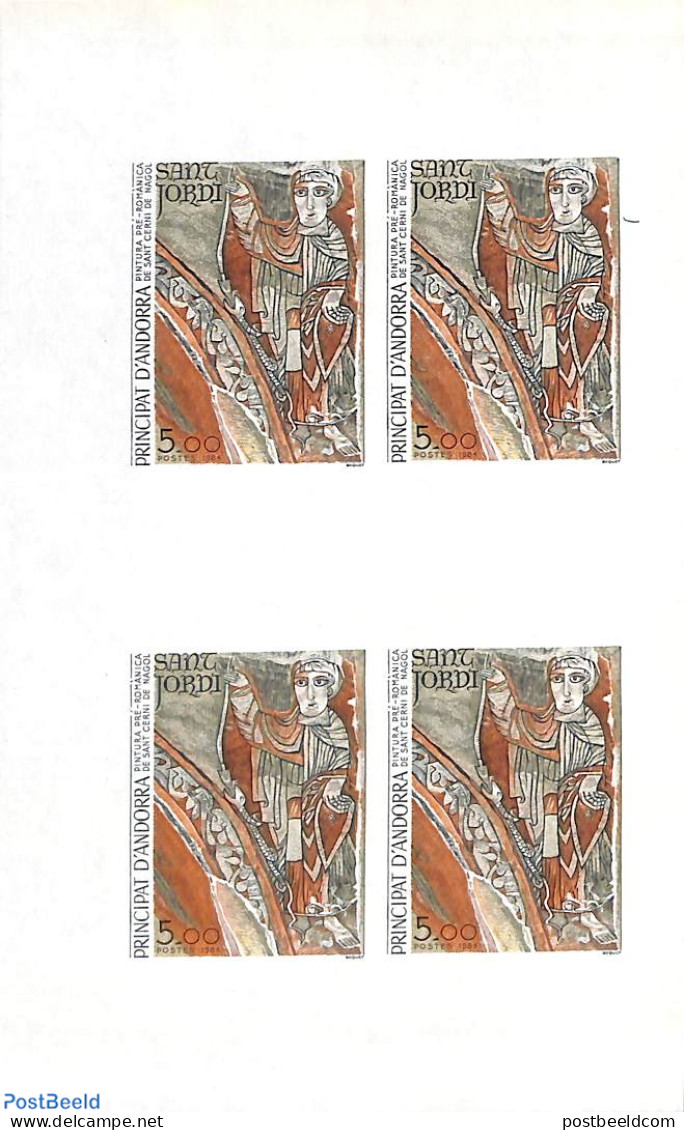 Andorra, French Post 1984 Religious Art 1v, Imperforated Block M/s With 4 Stamps, Mint NH, Religion - Religion - Unused Stamps