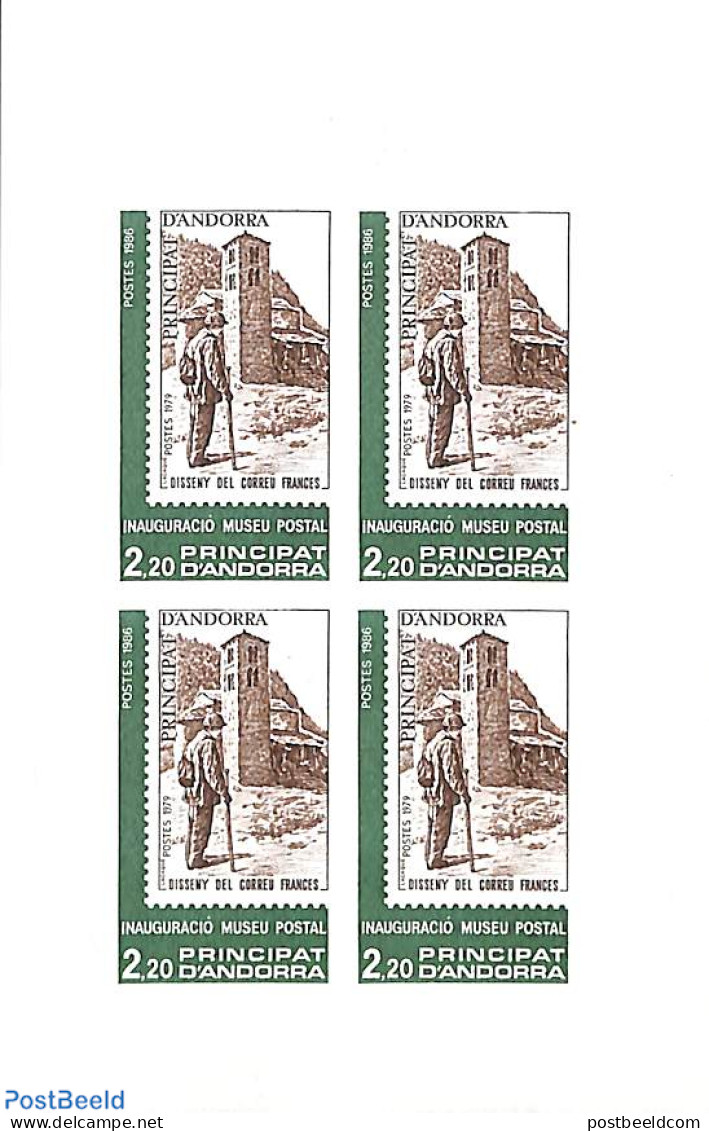 Andorra, French Post 1986 Postal Museum 1v, Imperforated Block M/s With 4 Stamps, Mint NH, Post - Stamps On Stamps - A.. - Ungebraucht