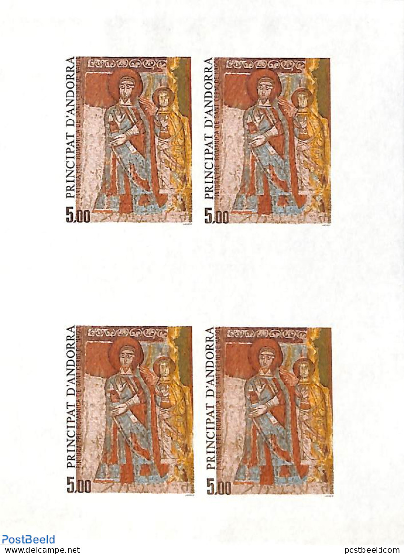 Andorra, French Post 1985 Religious Art 1v, Imperforated Block M/s With 4 Stamps, Mint NH, Religion - Religion - Art -.. - Unused Stamps