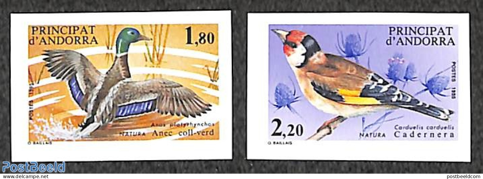 Andorra, French Post 1985 Birds 2v, Imperforated, Mint NH, Nature - Birds - Ducks - Neufs