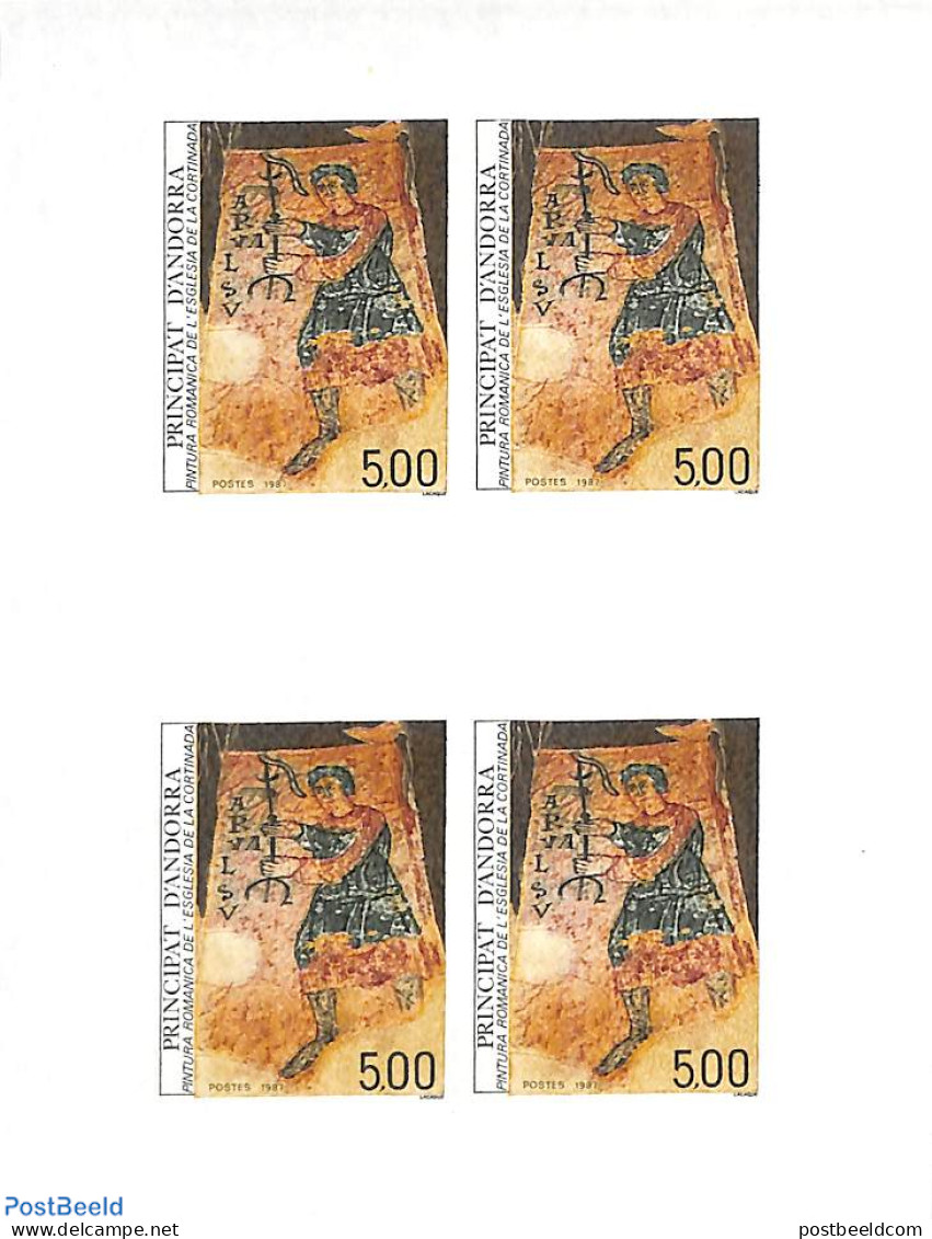 Andorra, French Post 1987 Religious Art 1v, Imperforated Block M/s With 4 Stamps, Mint NH, Religion - Religion - Art -.. - Nuevos