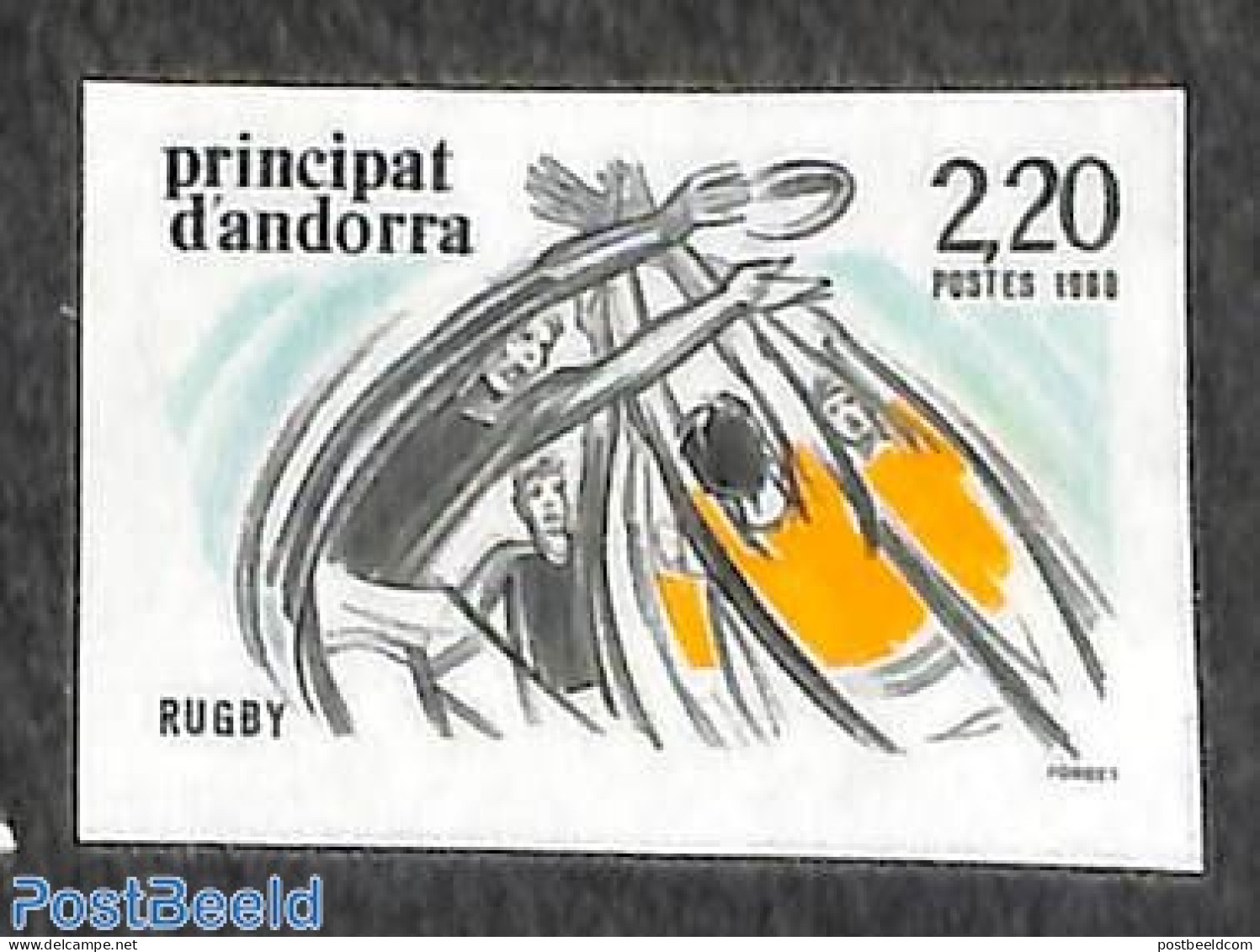 Andorra, French Post 1988 Rugby 1v, Imperforated, Mint NH, Sport - Rugby - Nuevos