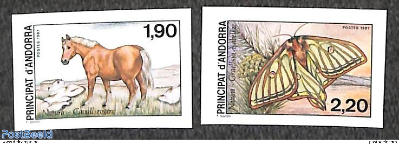Andorra, French Post 1987 Nature 2v, Imperforated, Mint NH, Nature - Animals (others & Mixed) - Butterflies - Horses - Neufs