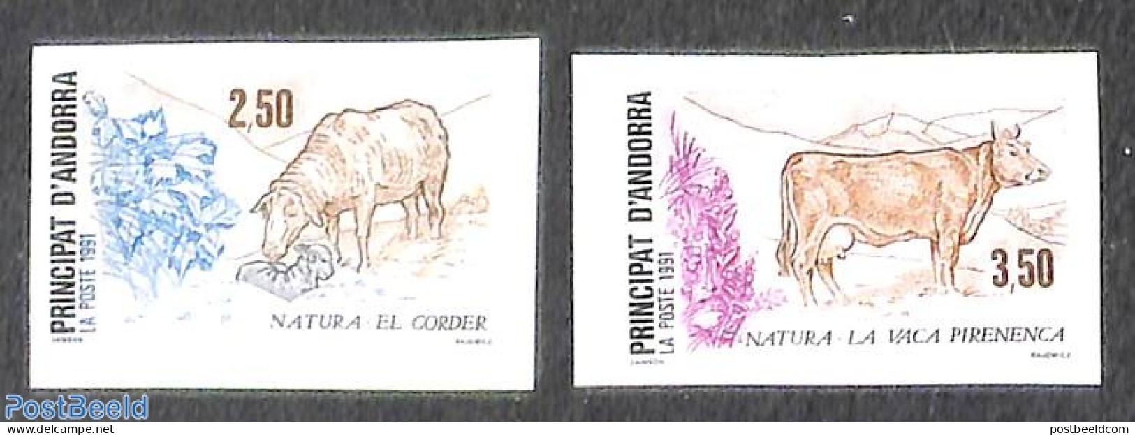 Andorra, French Post 1991 Nature 2v, Imperforated, Mint NH, Nature - Cattle - Neufs