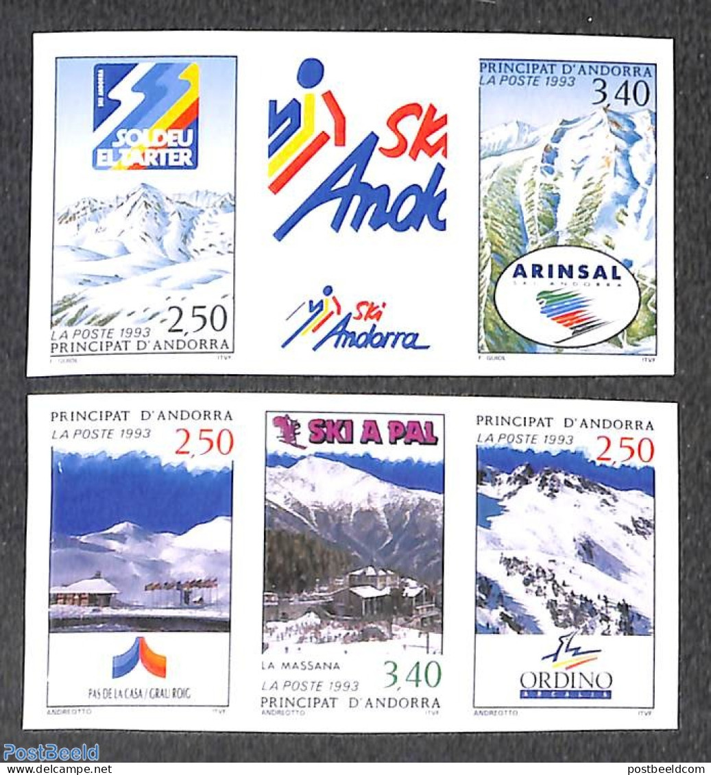 Andorra, French Post 1993 Ski Resorts 5v, Imperforated, Mint NH, Sport - Skiing - Unused Stamps