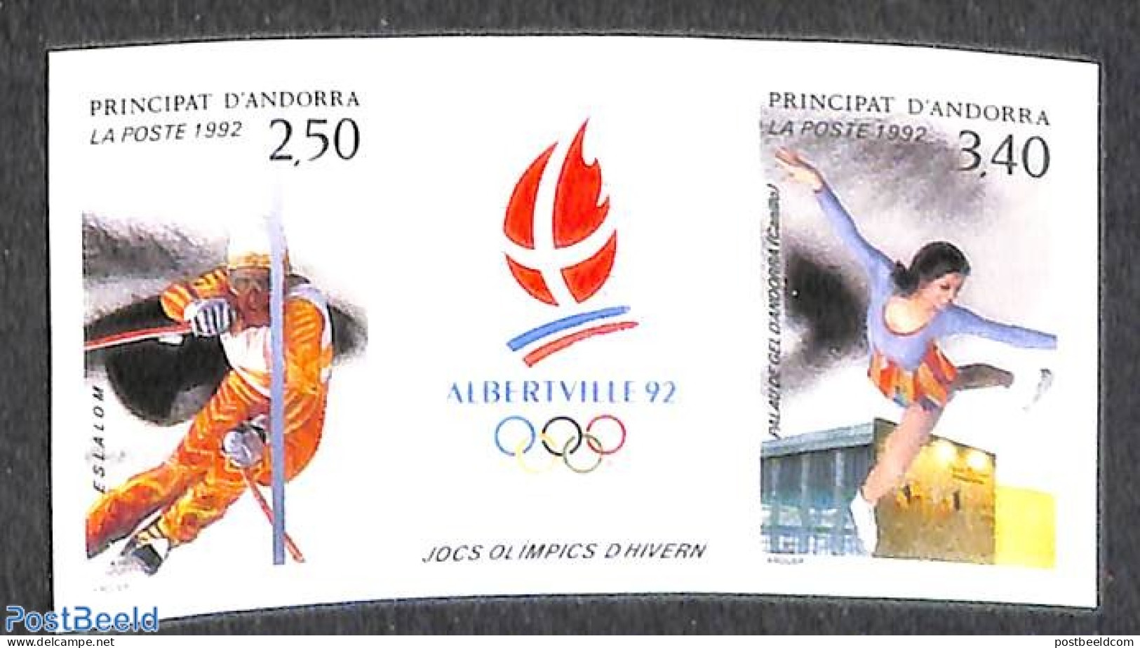 Andorra, French Post 1992 Olympic Winter Games 2v+tab [:T:], Imperforated, Mint NH, Sport - Olympic Winter Games - Ska.. - Unused Stamps