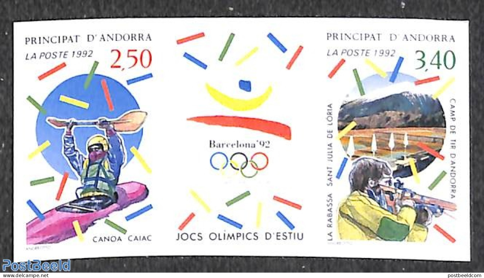 Andorra, French Post 1992 Olympic Games 2v+tab [:T:], Imperforated, Mint NH, Sport - Kayaks & Rowing - Olympic Games -.. - Ungebraucht
