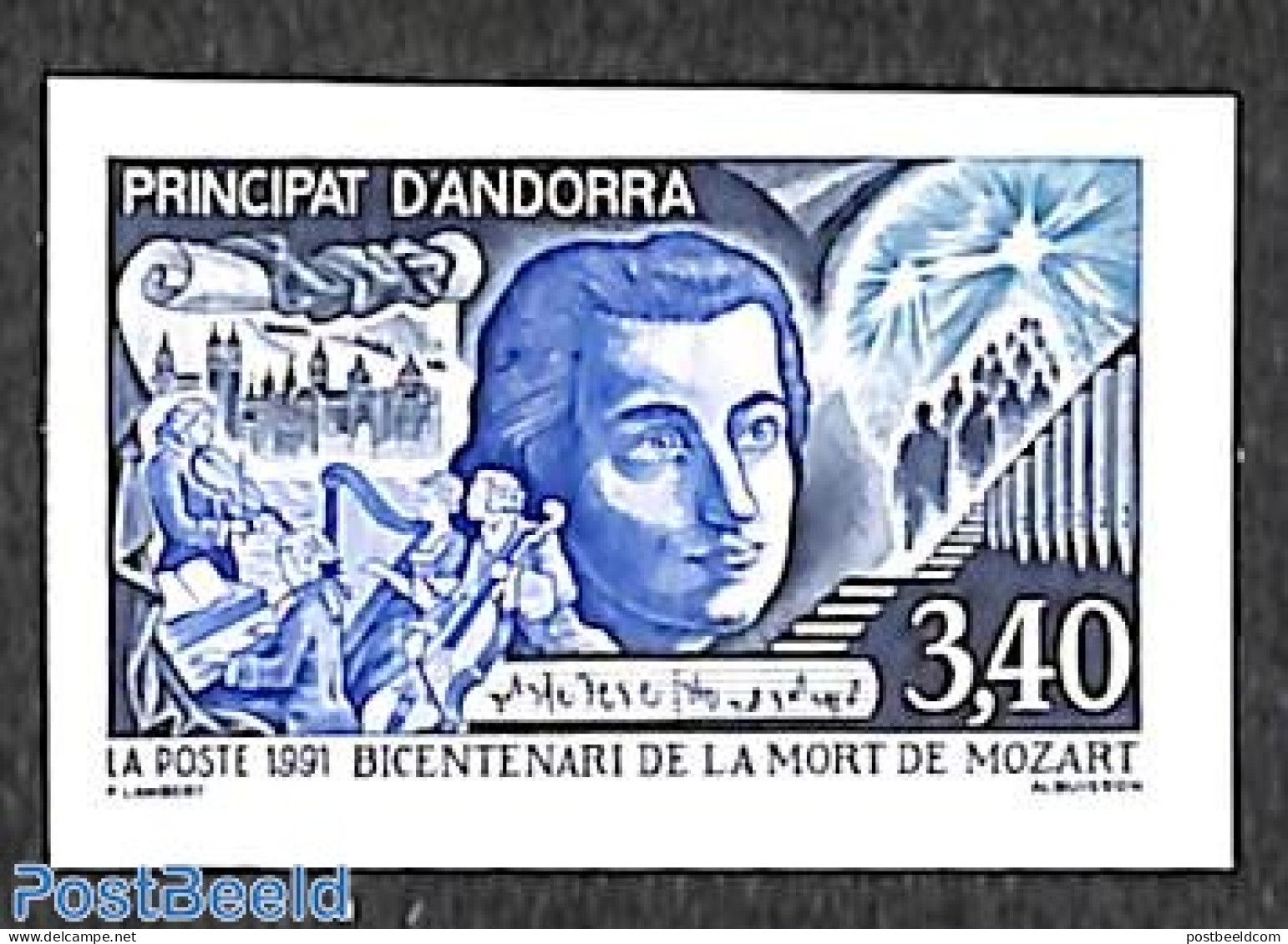 Andorra, French Post 1991 Mozart 1v, Imperforated, Mint NH, Performance Art - Amadeus Mozart - Music - Art - Composers - Unused Stamps
