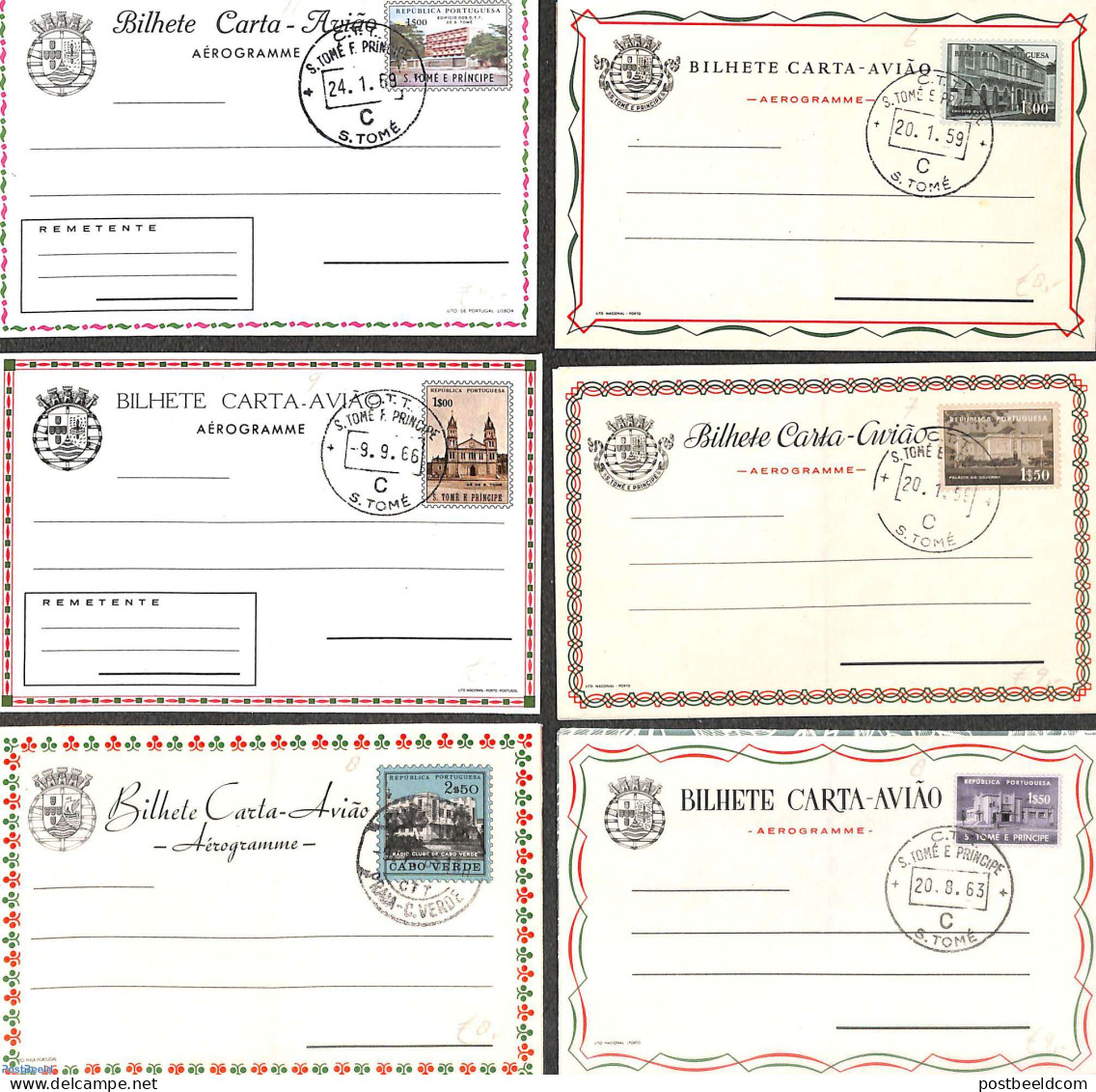 Sao Tome/Principe 1958 Lot With 6 Unused But Cancelled Aerogrammes, Unused Postal Stationary - Sao Tomé Y Príncipe