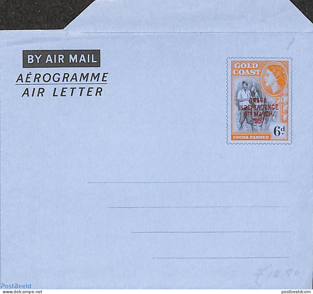 Ghana 1957 Aerogramme 6d With WM Letter I, Unused Postal Stationary - Sonstige & Ohne Zuordnung
