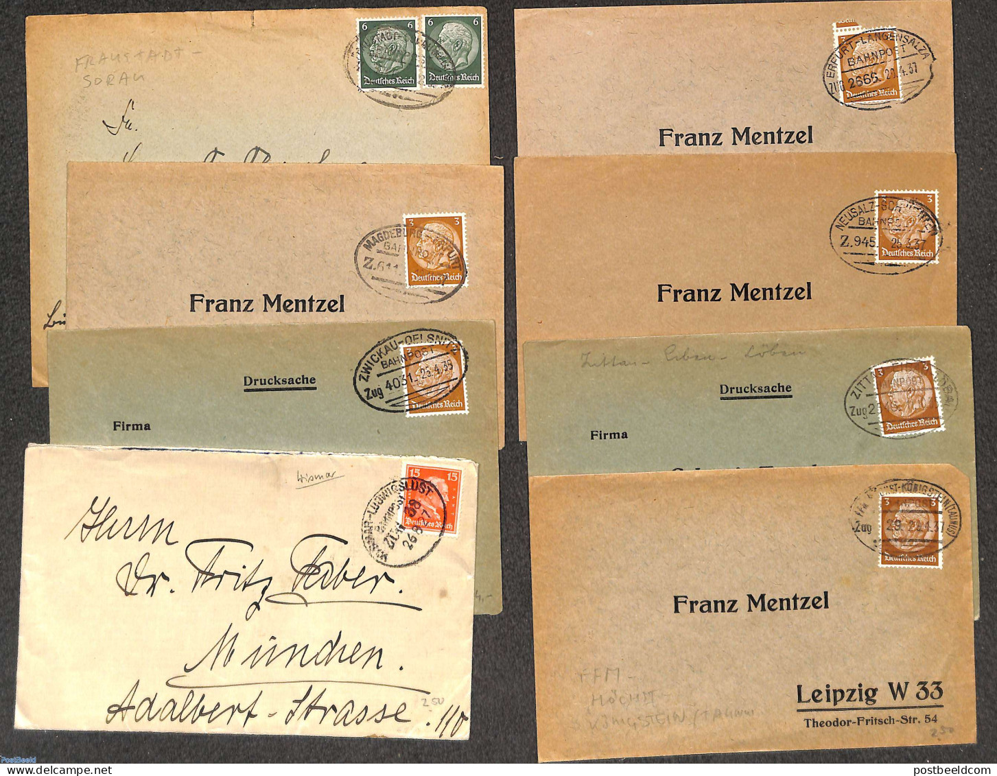 Germany, Empire 1927 Lot With 8 Covers Railway Cancellations, Bahnpost, Postal History - Briefe U. Dokumente