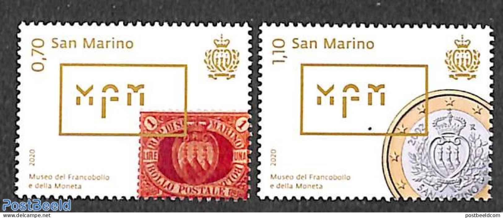 San Marino 2020 Stamp & Coin Museum 2v, Mint NH, Various - Stamps On Stamps - Money On Stamps - Art - Museums - Ungebraucht