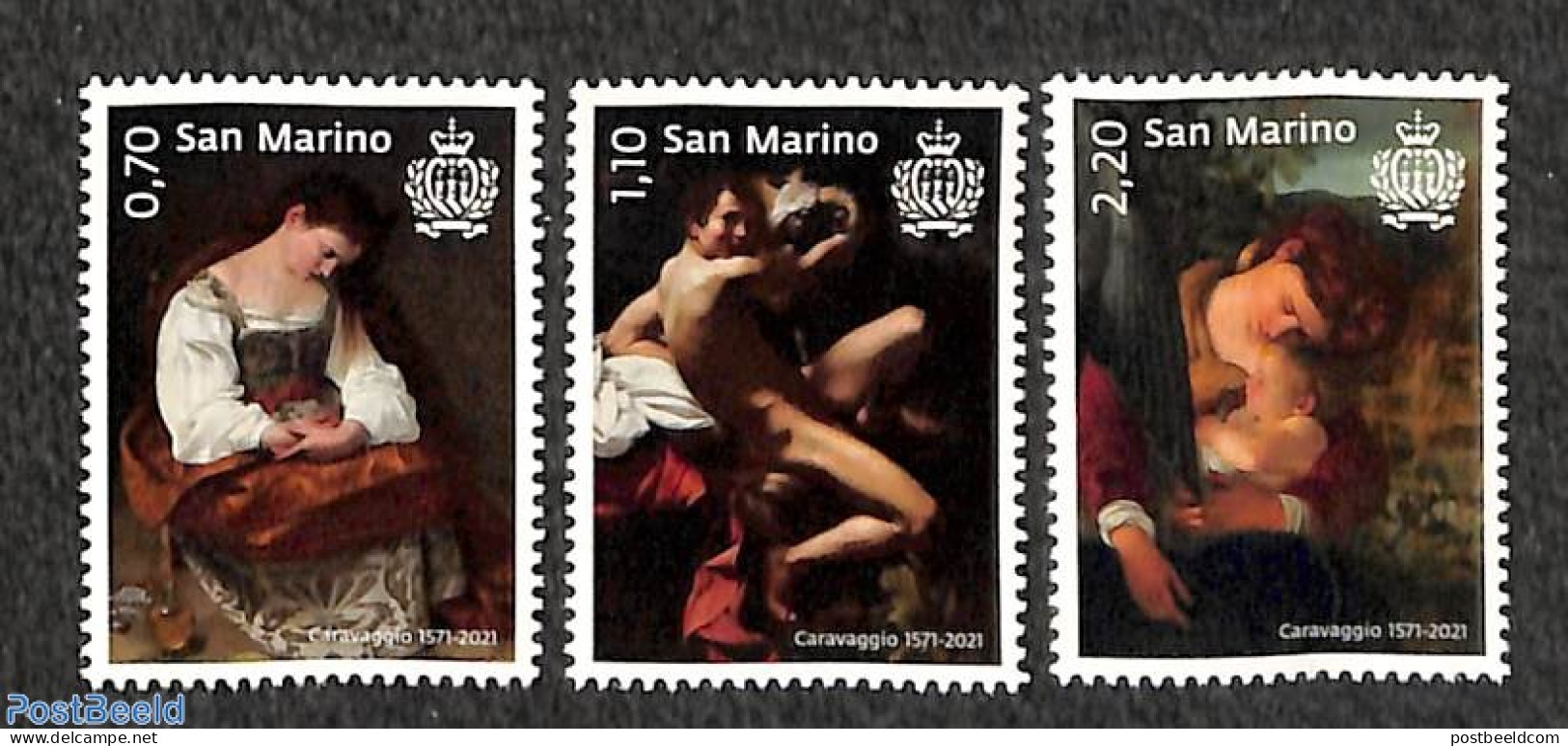 San Marino 2021 Caravaggio 3v, Mint NH, Art - Paintings - Neufs