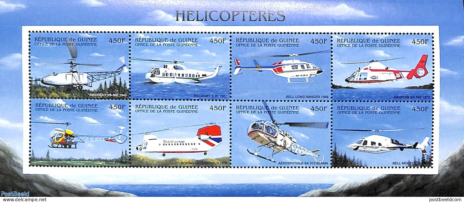 Guinea, Republic 1998 Helicopters 8v M/s, Mint NH, Transport - Helicopters - Elicotteri